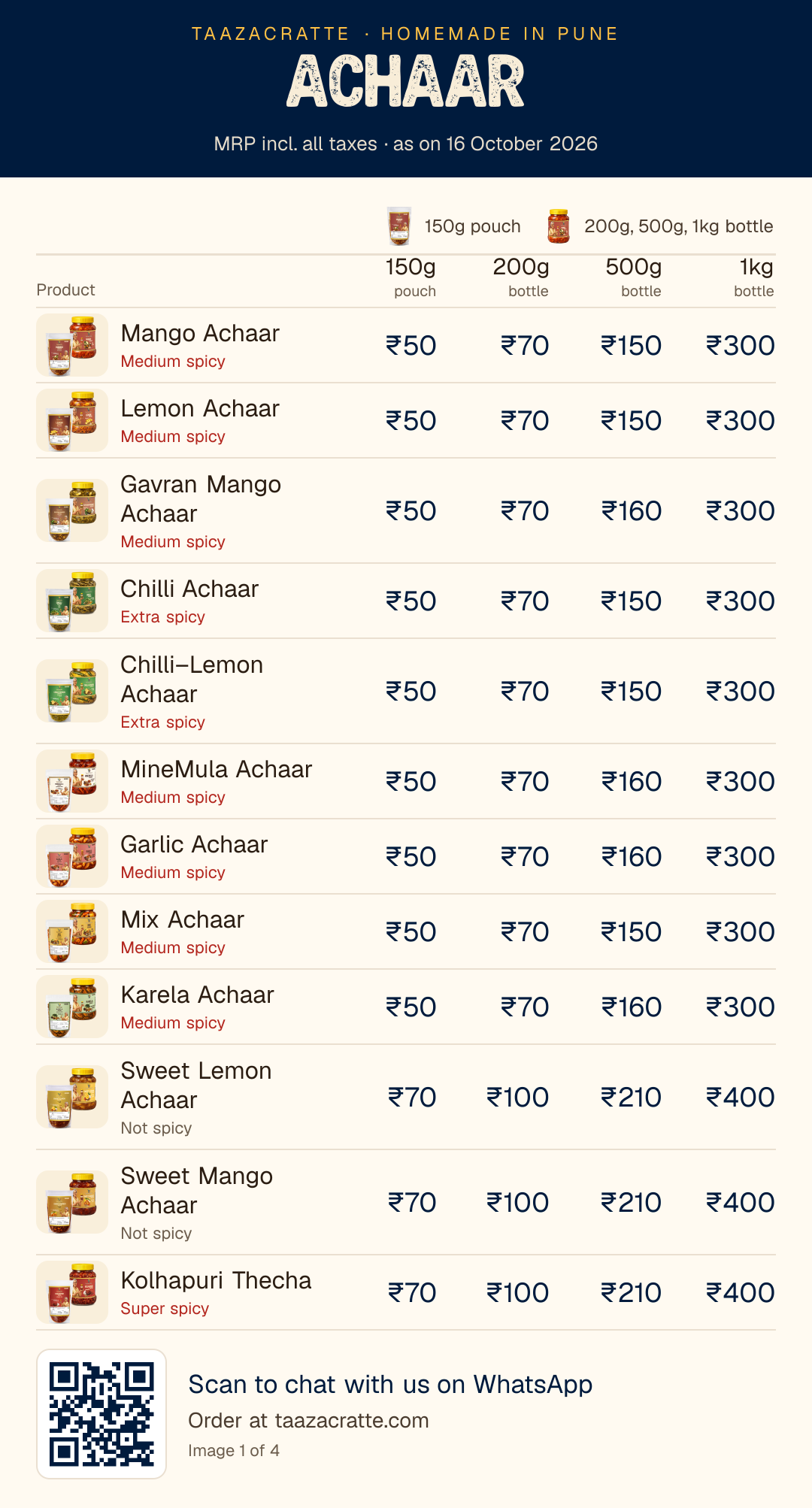 Price list page 1: Achaar